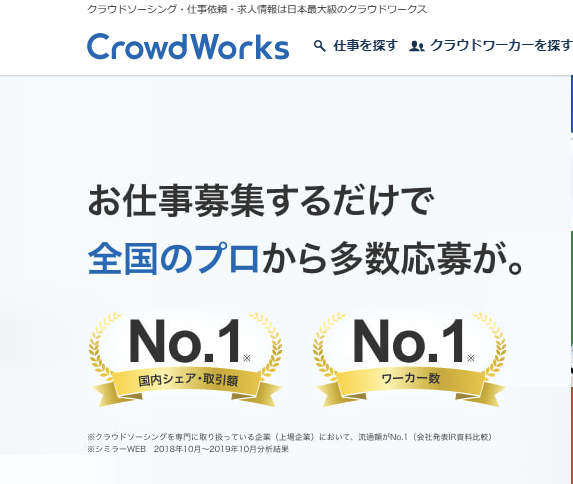 クラウドワークスは、日本国内最大級のクラウドソーシングサービス